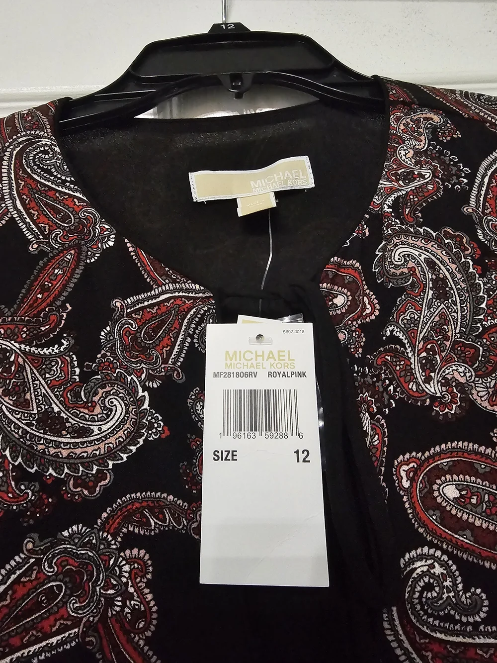 Michael Kors Black Paisley Long Sleeve Tiered Dress with Red Accents